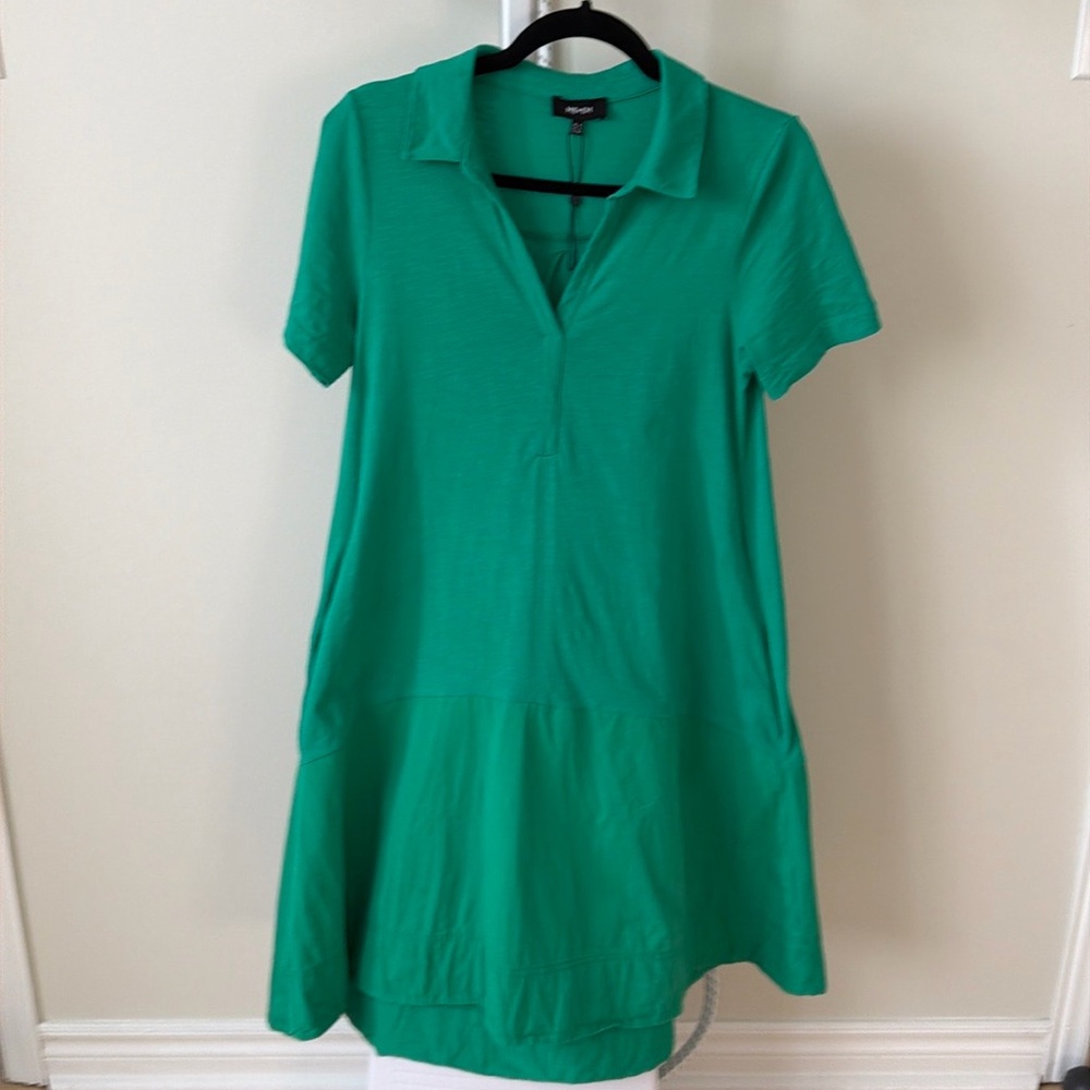 ME + EM vibrant green a line tiered v neck midi collared dress, size US 4 - Picture 3 of 10